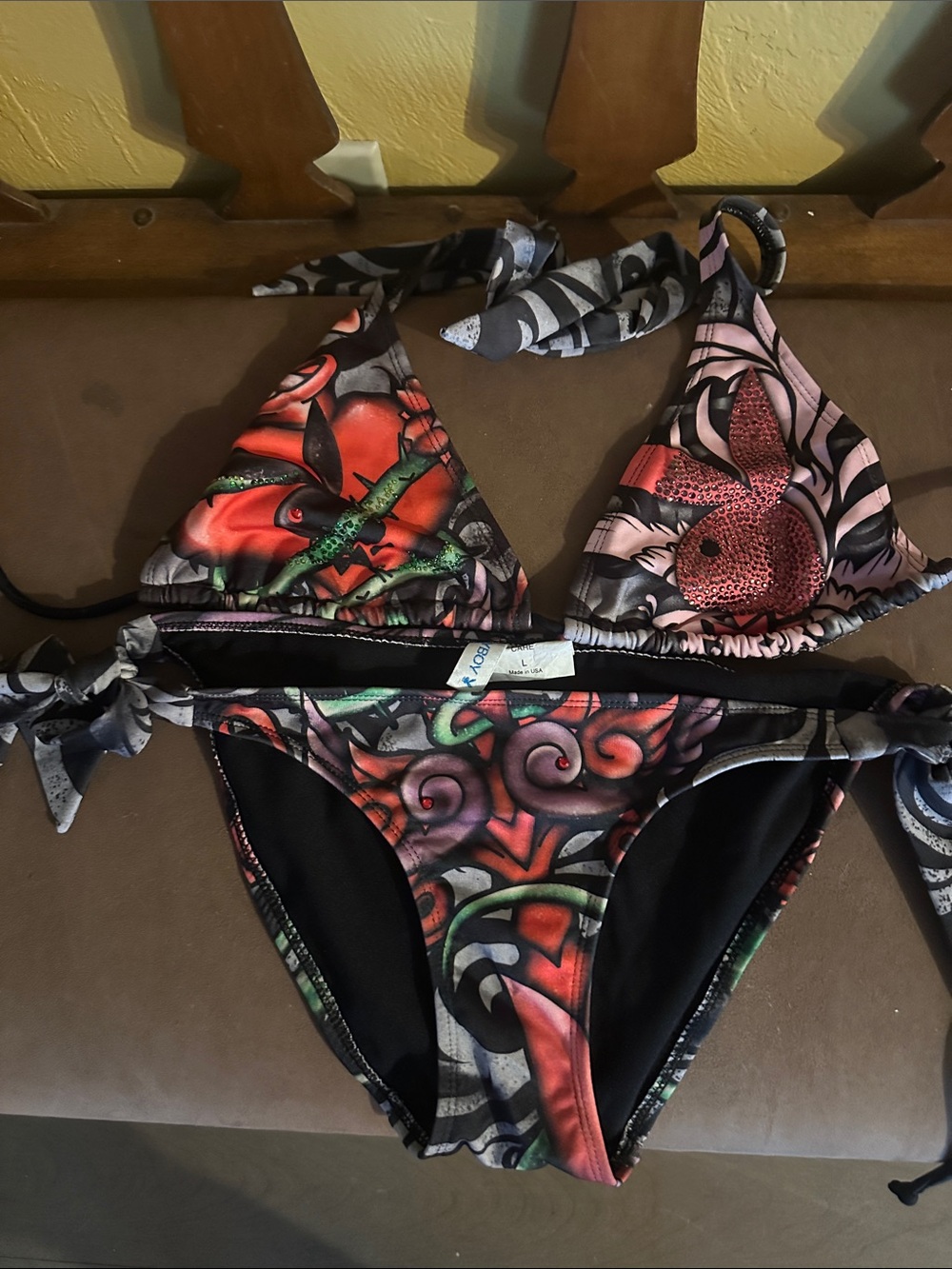Playboy Colorful Tattoo-Style Print Bikini Two-Piece